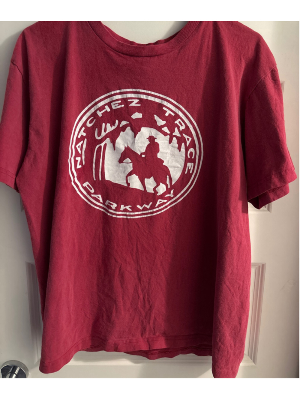Vintage Natchez Trace Parkway T Shirt Red Graphic Tee Cowboy Horse Trail Unisex